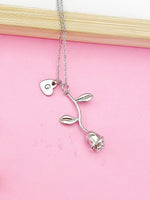 Silver Rose Flower Charm Necklace, N172L