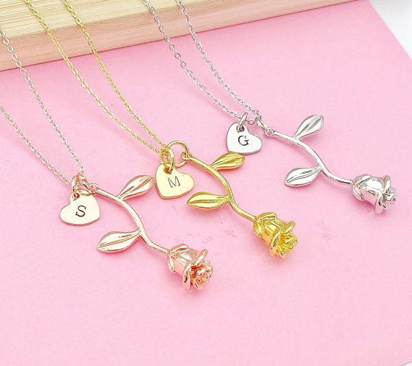 Gold Silver or Rose Gold Rose Flower Charm Necklace, N172Z
