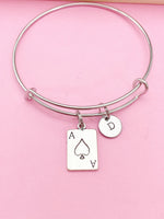 Silver Ace of Spades Charm Bracelet, Ace of Spade Charm Bangle, Playing Card Charm, Poker Jewelry, Poker Player Gift, N5766