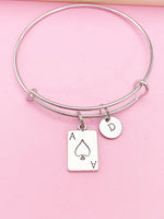 Silver Ace of Spades Charm Bracelet, Ace of Spade Charm Bangle, Playing Card Charm, Poker Jewelry, Poker Player Gift, N5766