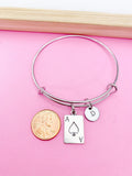 Ace of Spades Charm Bangle Bracelet, Poker Jewelry, Initial Charm