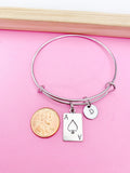 Ace of Spades Charm Bangle Bracelet, Poker Jewelry, Initial Charm