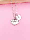 Flower Girl Heart Charm Necklace, Initial Charm, Personalized Gift