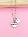 Flower Girl Heart Charm Necklace, Initial Charm, Personalized Gift