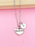 Flower Girl Heart Charm Necklace, Initial Charm, Personalized Gift