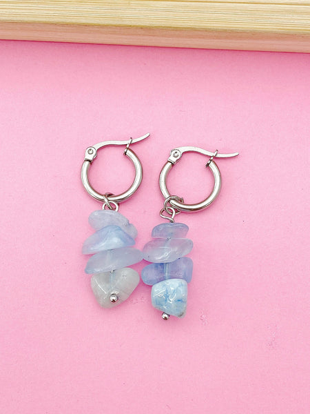 Natural Aquamarine Hypoallergenic Hoop Earrings, Best Seller Christmas Gifts, N3972A