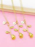 Gold Rose Flower Charm Necklace, Bridesmaid Gift, N172H