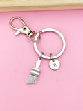 Silver Paint Brush Keychain, Initial Charm, Artist Gift