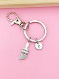 Silver Paint Brush Keychain, Initial Charm, Artist Gift