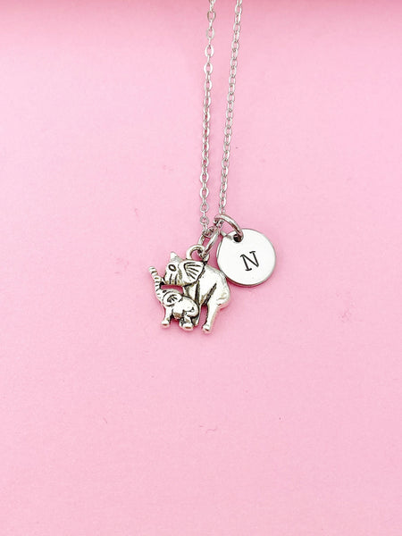 Silver Mother and Baby Elephant Charm Necklace, N1311D