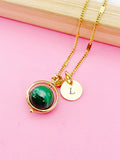 Malachite Necklace, Natural Gemstone Jewelry, Spinner Gold or Silver Necklace, N5767