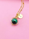 Malachite Necklace, Natural Gemstone Jewelry, Spinner Gold or Silver Necklace, N5767