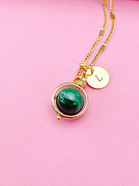 Malachite Necklace, Natural Gemstone Jewelry, Spinner Gold or Silver Necklace, N5767