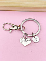 Silver Princess Charm Keychain, Silver Princess Heart Charm, Princess Gift, B24A