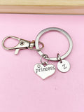 Silver Princess Charm Keychain, Silver Princess Heart Charm, Princess Gift, B24A