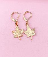 Rose Gold Maple Leaf Charm Earrings, Maple Leaf Charm, Natural Jewelry, N5142A