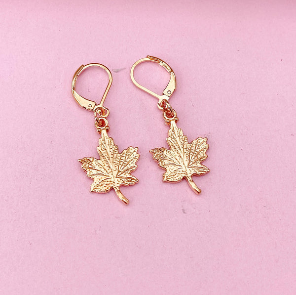 Rose Gold Maple Leaf Charm Earrings, Maple Leaf Charm, Natural Jewelry, N5142A