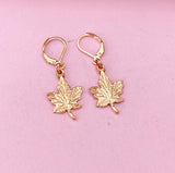Rose Gold Maple Leaf Dangle Earrings, Stainless Steel Hooks