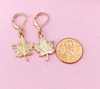 Rose Gold Maple Leaf Charm Earrings, Maple Leaf Charm, Natural Jewelry, N5142A