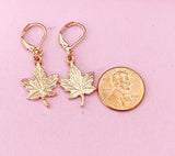 Rose Gold Maple Leaf Dangle Earrings, Stainless Steel Hooks