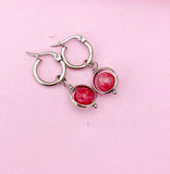 Silver Natural Quartz Imitation Rhodochrosite Earrings, Natural Gemstone Jewelry N3967A