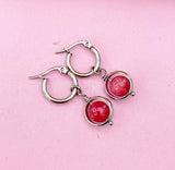 Silver Natural Quartz Imitation Rhodochrosite Earrings, Natural Gemstone Jewelry N3967A