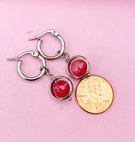 Silver Natural Quartz Imitation Rhodochrosite Earrings, Natural Gemstone Jewelry N3967A