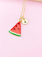 Gold Red Green Watermelon Charm Necklace, Summer Jewelry Gift, Personalized Initial Gift, N2099F