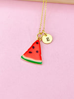 Gold Red Green Watermelon Charm Necklace, Summer Jewelry Gift, Personalized Initial Gift, N2099F