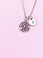 Silver Spider Web Charm Necklace, Personalized Halloween Gift, N788