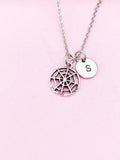 Silver Spider Web Charm Necklace, Personalized Halloween Gift, N788