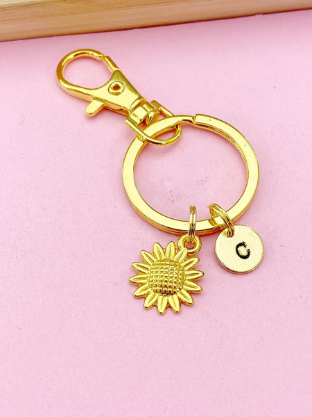 Gold Sunflower Charm Keychain, N1573X