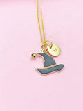 Gold Black Witch Hat Charm Necklace, Halloween Gifts, N2315