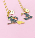 Gold Black Witch Hat Charm Necklace, Halloween Gifts, N2315a