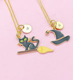 Gold Black Witch Hat Charm Necklace, Halloween Gifts, N2315a