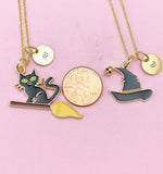 Gold Black Witch Hat Charm Necklace, Halloween Gifts, N2315a