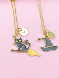 Gold Black Witch Hat Charm Necklace, Halloween Gifts, N2315a