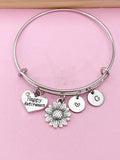 Silver Happy Retirement Bracelet, Sunflower Charm Bracelet, Happy Retirement Gift, N965