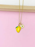 Gold Mango Charm Necklace, Mangoes Tropical Fruit Foodie Jewelry Gifts, Personalized Initial Gifts, N3683A