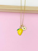Gold Mango Charm Necklace, Mangoes Tropical Fruit Foodie Jewelry Gifts, Personalized Initial Gifts, N3683A