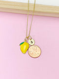 Gold Mango Charm Necklace, Mangoes Tropical Fruit Foodie Jewelry Gifts, Personalized Initial Gifts, N3683A