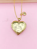 Gold Leo Locket Necklace, Love, Keepsake Photo Frame, N4048