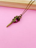 Bronze Halloween Raven Bird Skull Necklace, Gothic Jewelry, N975Y