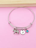 Goat Charm Bangle Bracelet, Initial, Farm Animal Gift