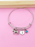 Goat Charm Bangle Bracelet, Initial, Farm Animal Gift