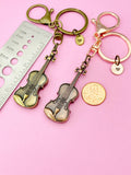 Gold or Rose Gold/Red Copper Violin Keychain, Viola Charm, Cello Charm, Fiddle Charm Music Keychain, N5770