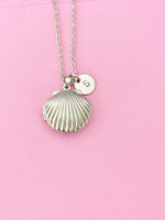 Silver Scallop Shell Locket Necklace, Mermaid Seashell, N5127