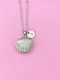 Silver Scallop Shell Locket Necklace, Mermaid Seashell, N5127