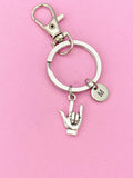 ASL I Love You Hand Sign Keychain, Initial Charm