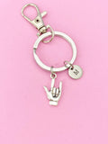 ASL I Love You Hand Sign Keychain, Initial Charm